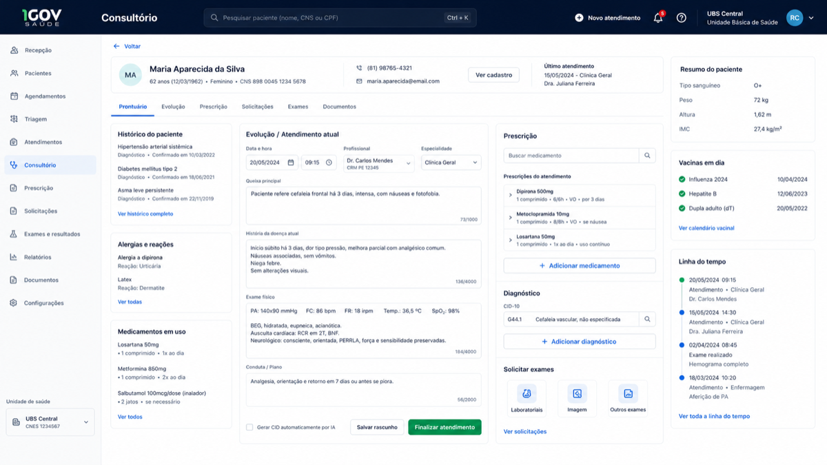 Tela de atendimento médico no consultório